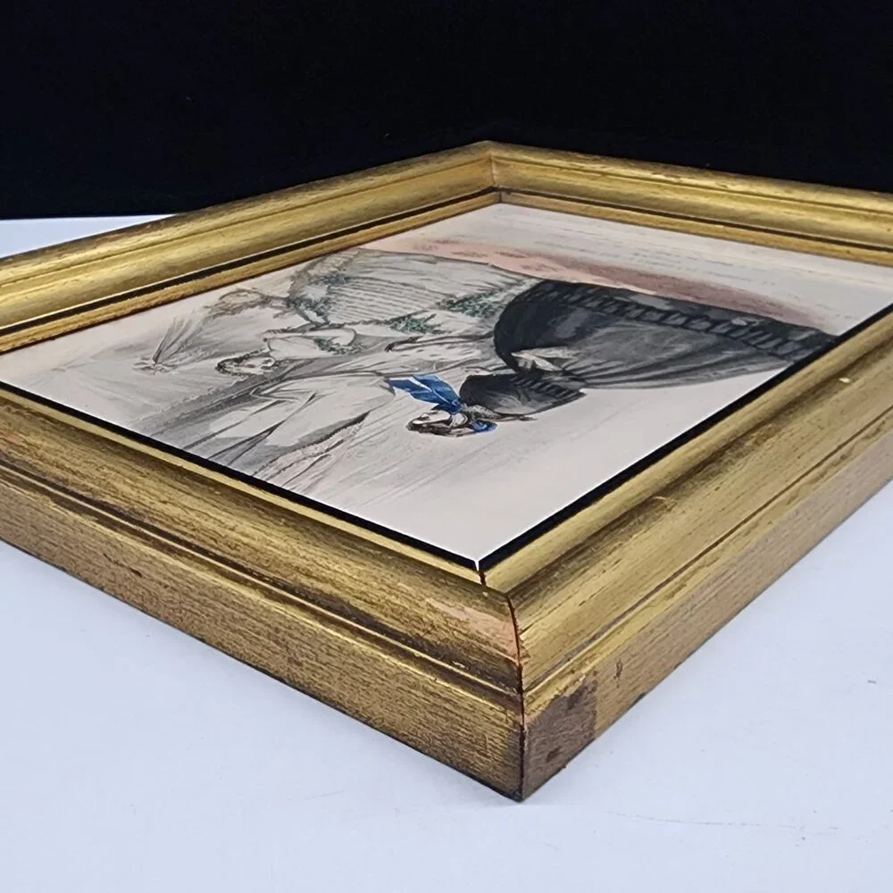 Antique Gilt Wood Picture Frame 1800's Paris Fashion Lithograph 8x10 Belge - Picture 10 of 12